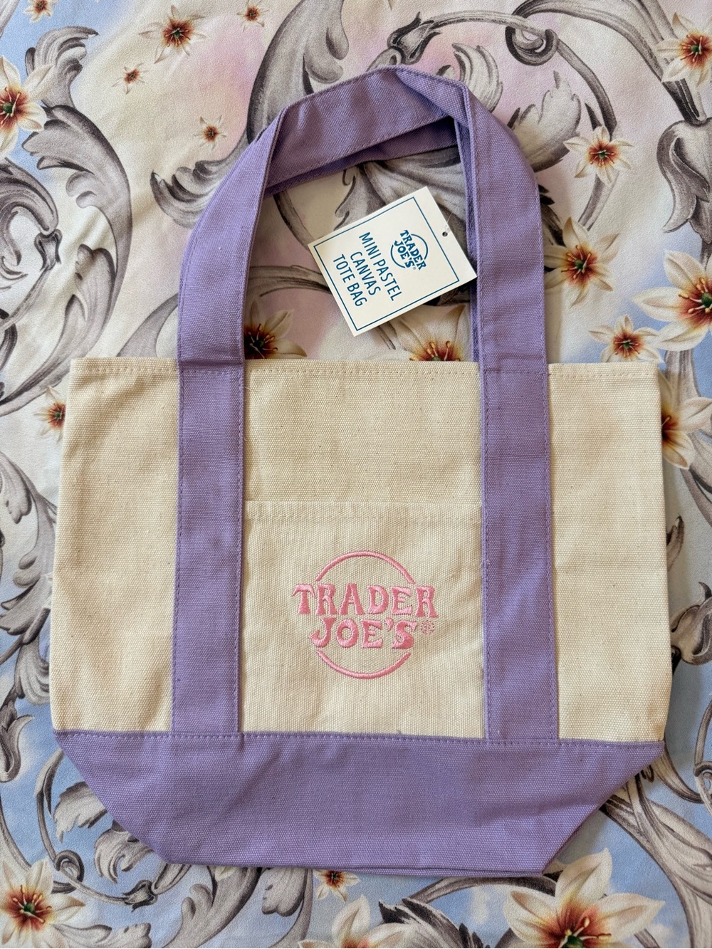 Trader Joe's Mini Pastel Canvas Tote — Purple